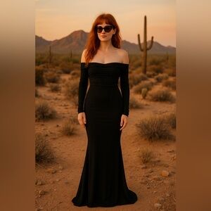 ✨ Windsor Black Off-Shoulder Lace-Up Mermaid Gown | Elegant Formal Maxi Dress